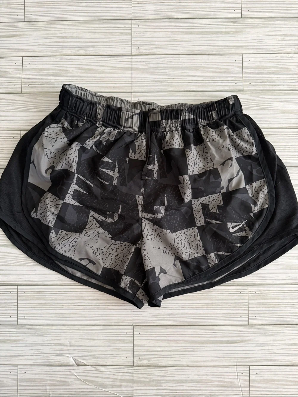 Nike | 3” Black Grey Hidden Logo Print Dri-Fit Athletic Running Shorts - Size M